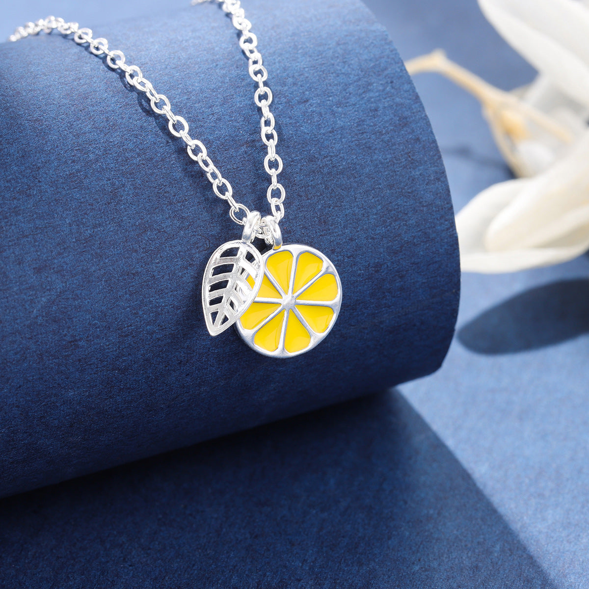 Fresh And Elegant Lemon Fruit Leaf Necklace For Women