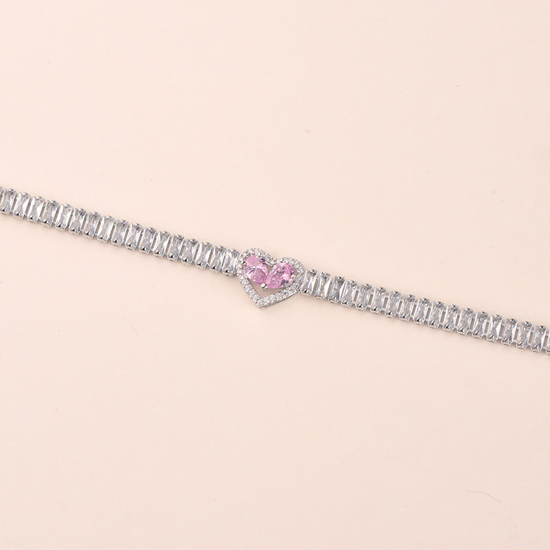 Golden Heart-Shaped Bracelet With Diamonds Light Luxury Handmade Love-Heart Design