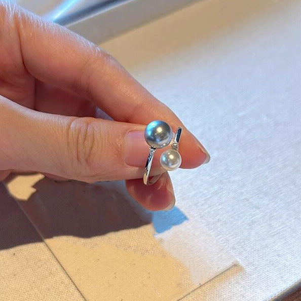 Adjustable Two-Tone Pearl Ring For Women