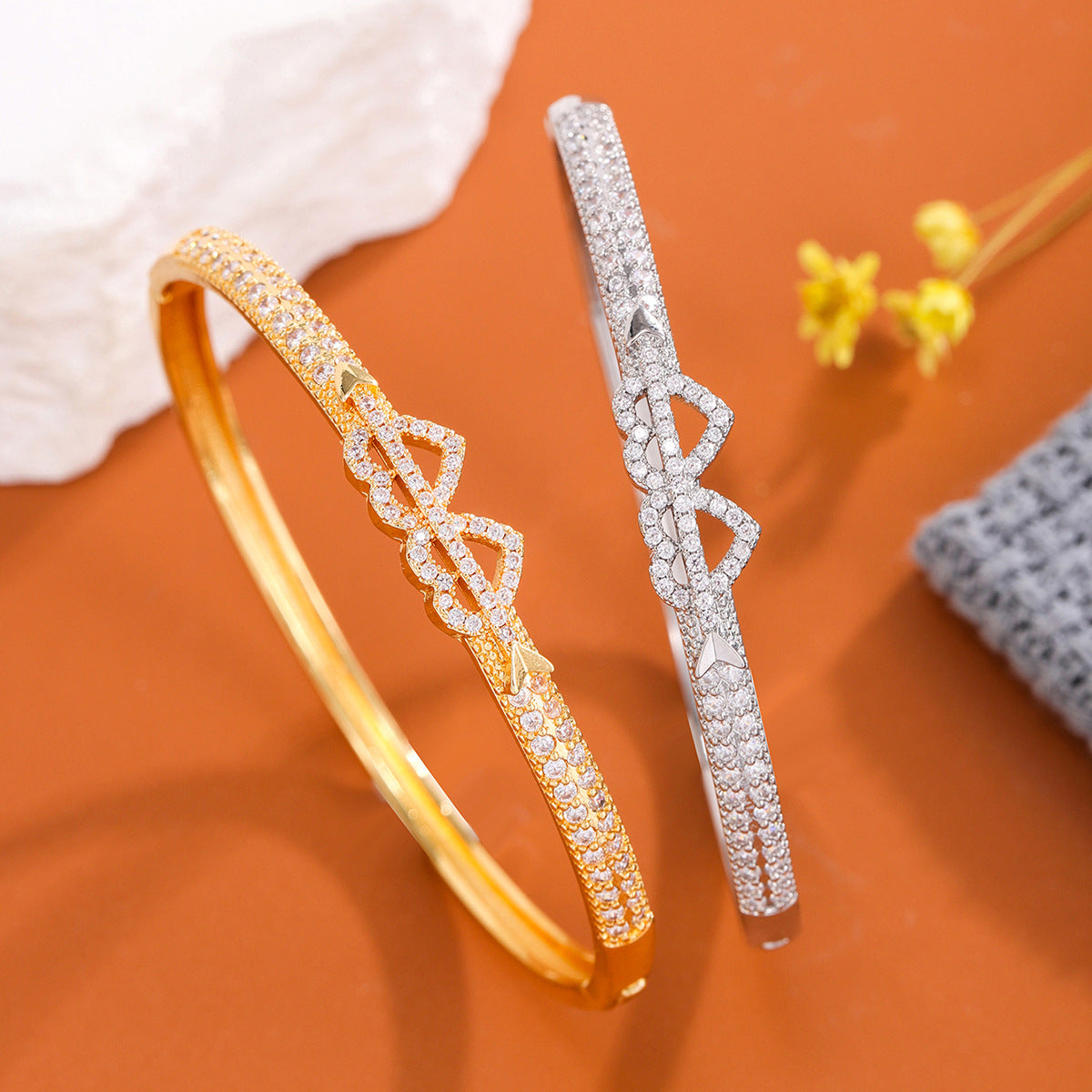 Micro-pave Full Of Zirconia Double Heart Bracelet For Women