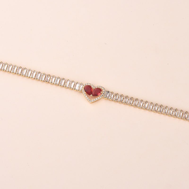 Golden Heart-Shaped Bracelet With Diamonds Light Luxury Handmade Love-Heart Design
