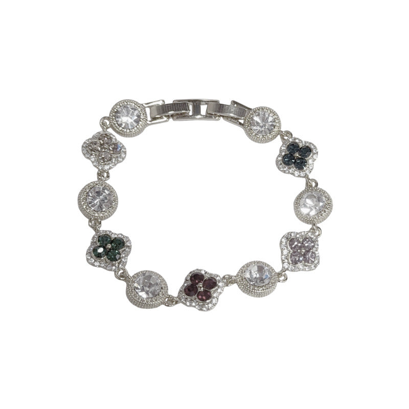 Personalized Fashionable Colorful Zircon Four-Leaf Clover Circle Bracelet