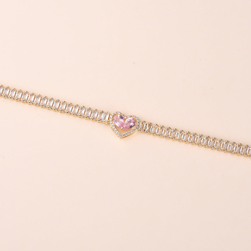 Golden Heart-Shaped Bracelet With Diamonds Light Luxury Handmade Love-Heart Design