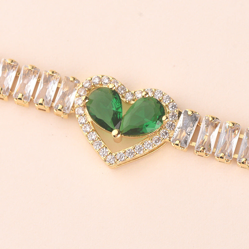 Golden Heart-Shaped Bracelet With Diamonds Light Luxury Handmade Love-Heart Design