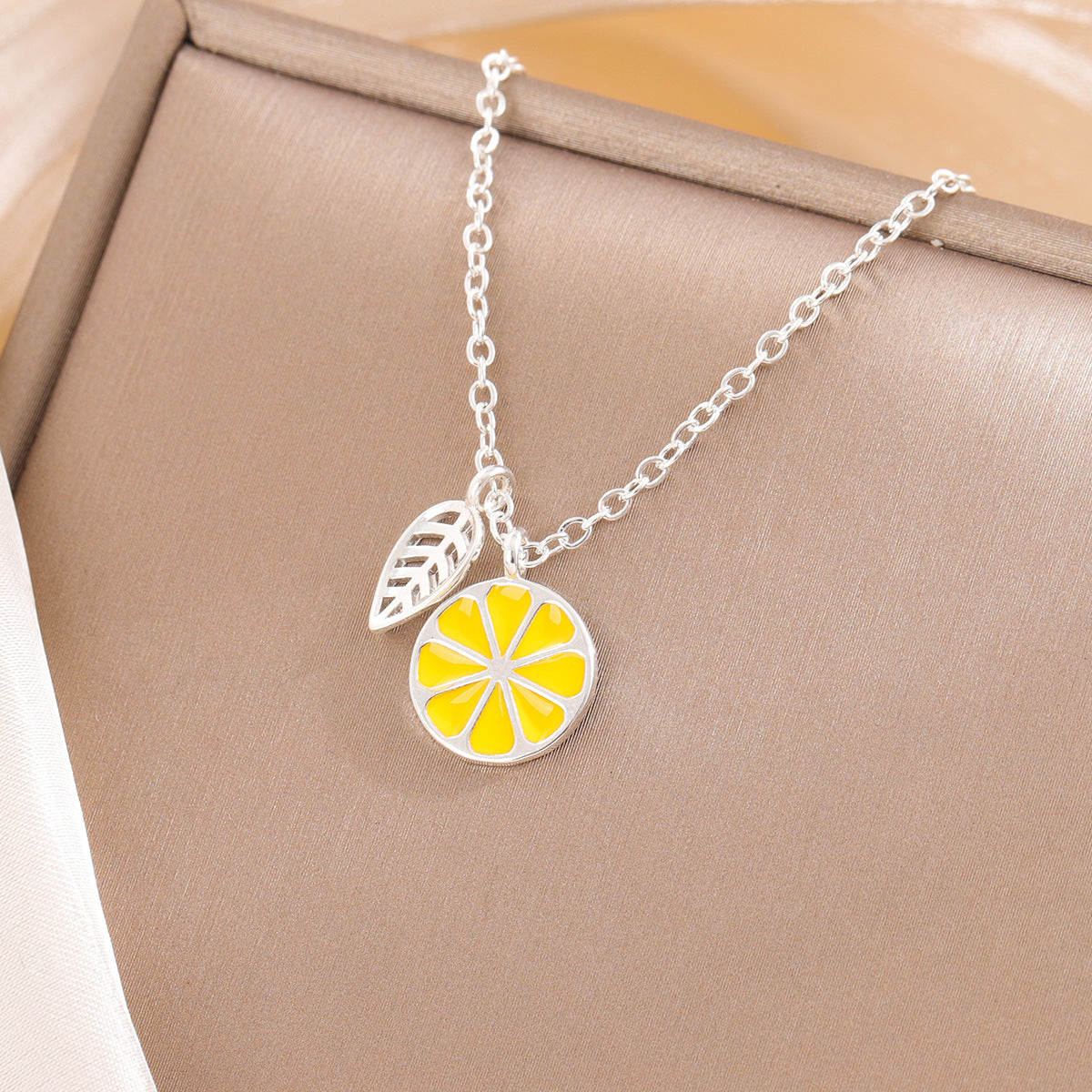 Fresh And Elegant Lemon Fruit Leaf Necklace For Women