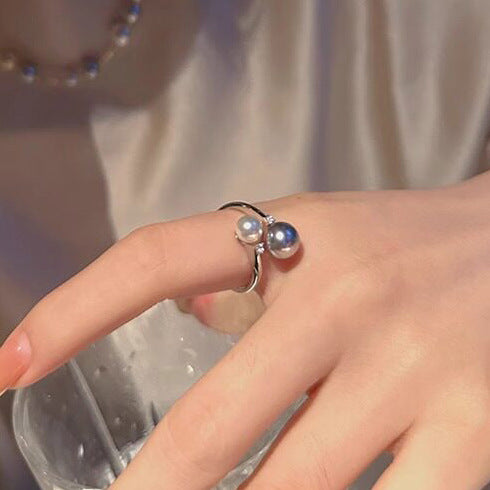 Adjustable Two-Tone Pearl Ring For Women
