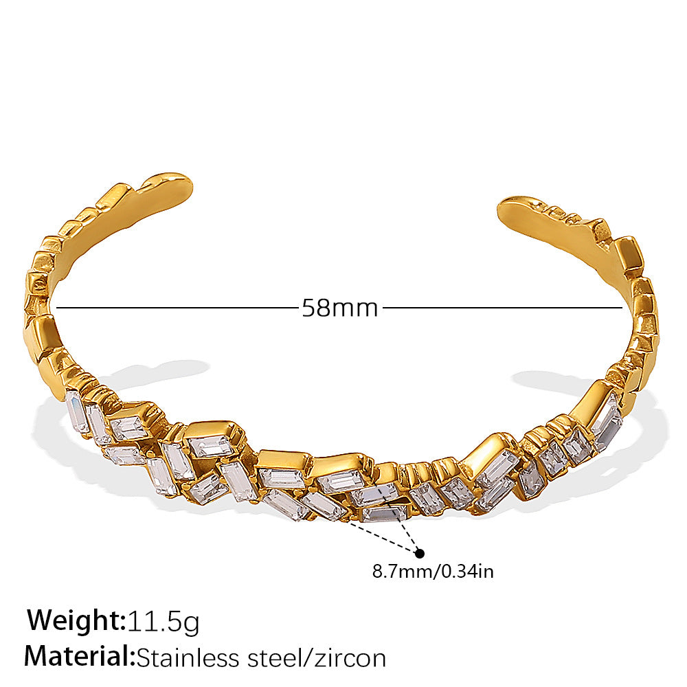 Trendy Zirconia Jewelry, Exquisitely High-end, Stainless Steel Plated With 18K Gold, Instagram-style Open Bracelet