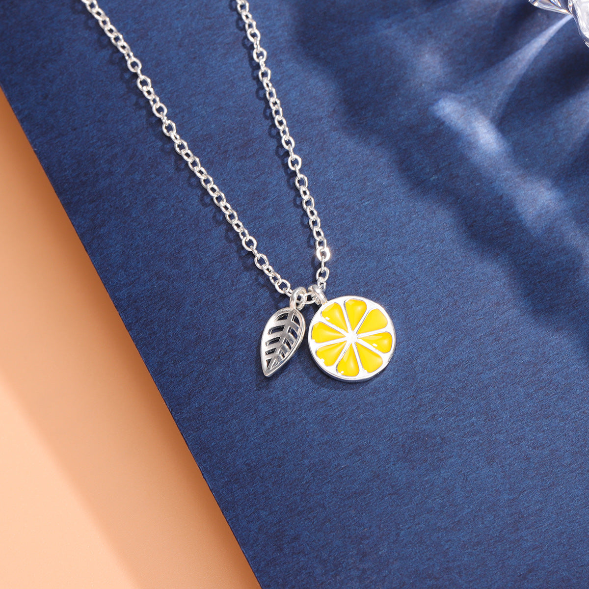 Fresh And Elegant Lemon Fruit Leaf Necklace For Women