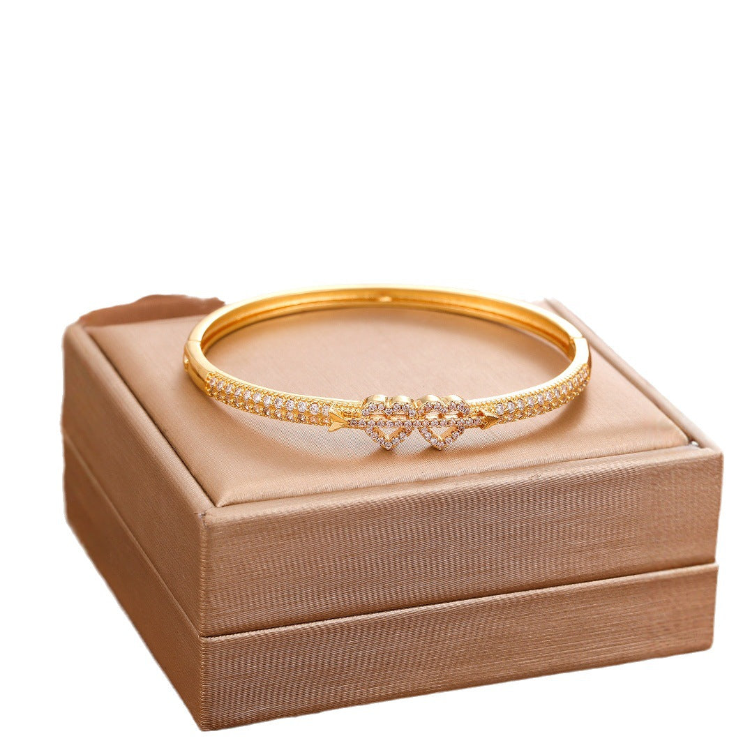 Micro-pave Full Of Zirconia Double Heart Bracelet For Women