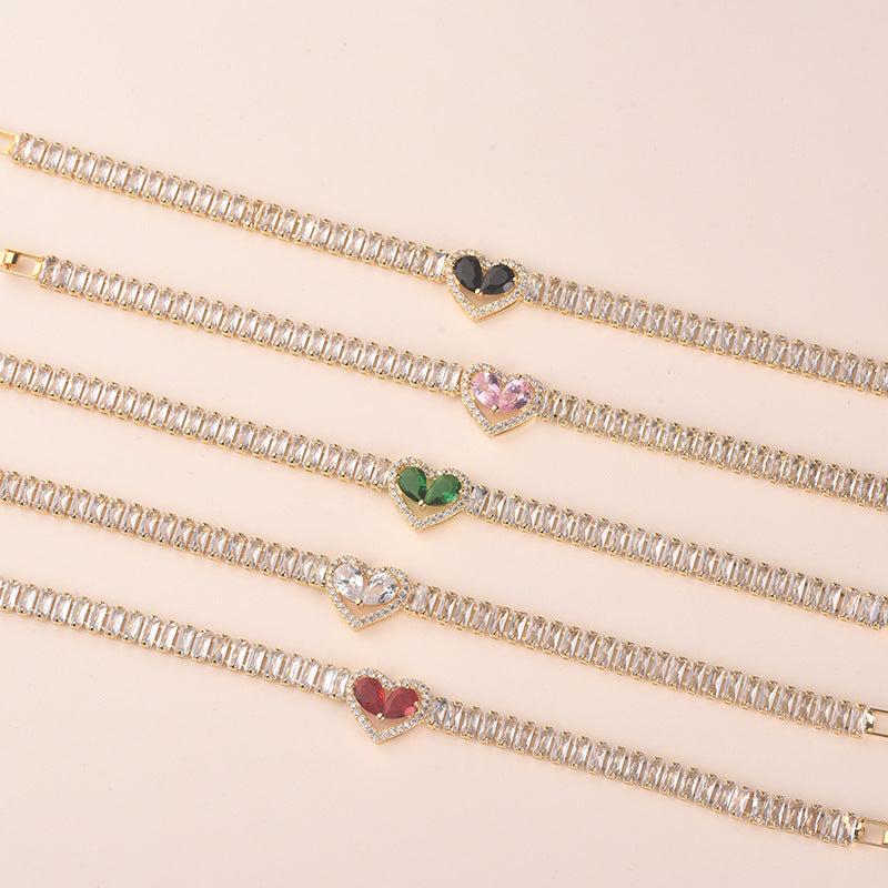 Golden Heart-Shaped Bracelet With Diamonds Light Luxury Handmade Love-Heart Design