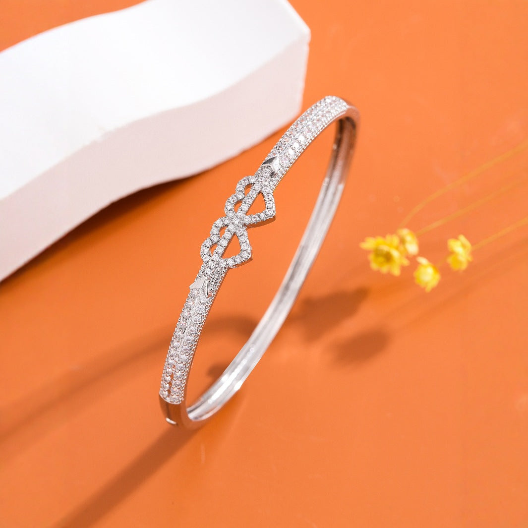 Micro-pave Full Of Zirconia Double Heart Bracelet For Women