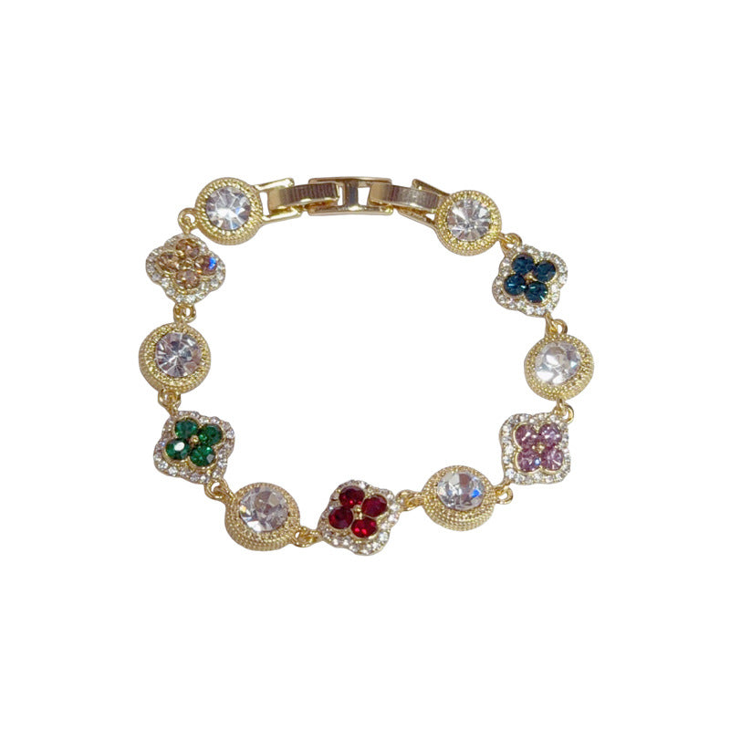 Personalized Fashionable Colorful Zircon Four-Leaf Clover Circle Bracelet