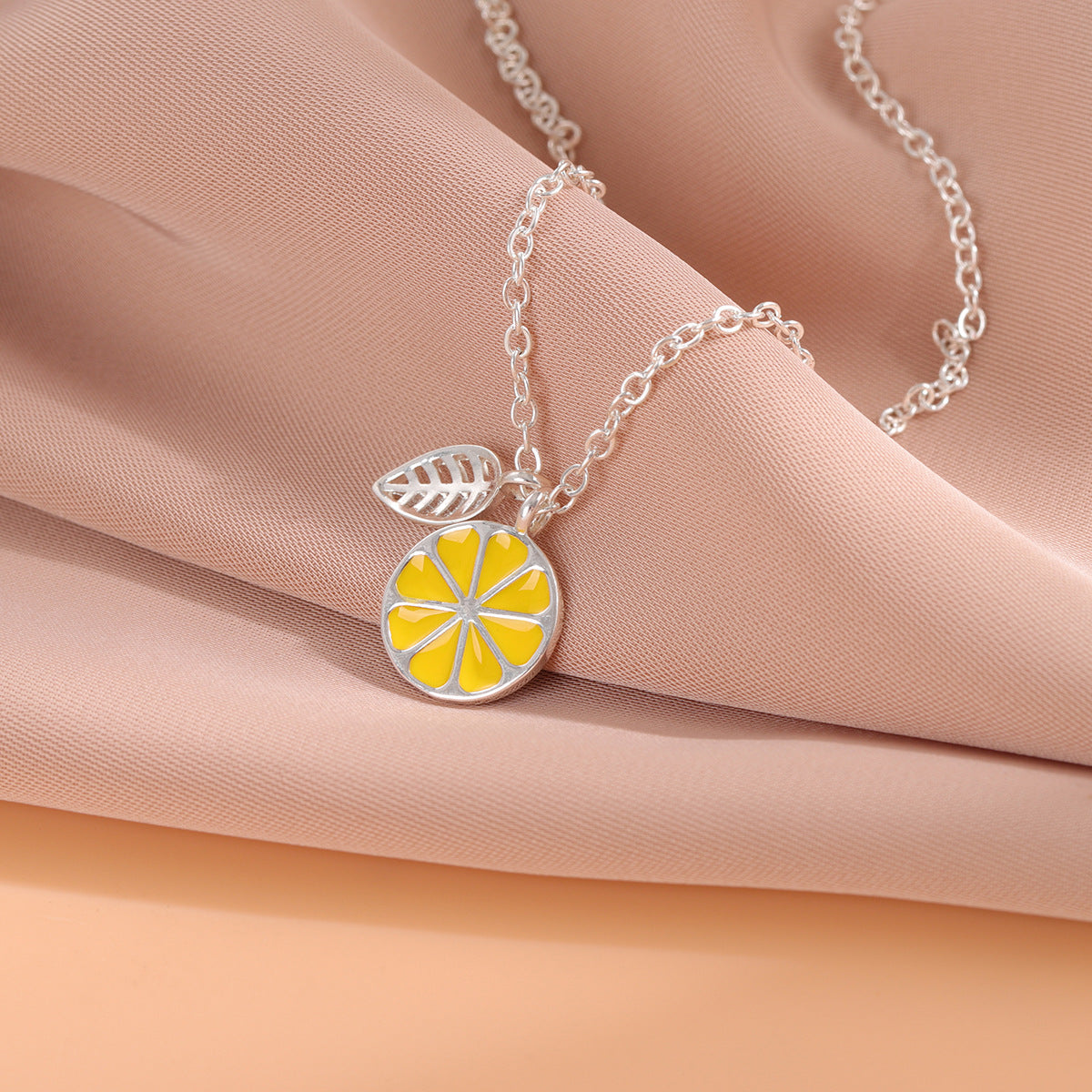 Fresh And Elegant Lemon Fruit Leaf Necklace For Women