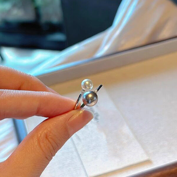 Adjustable Two-Tone Pearl Ring For Women