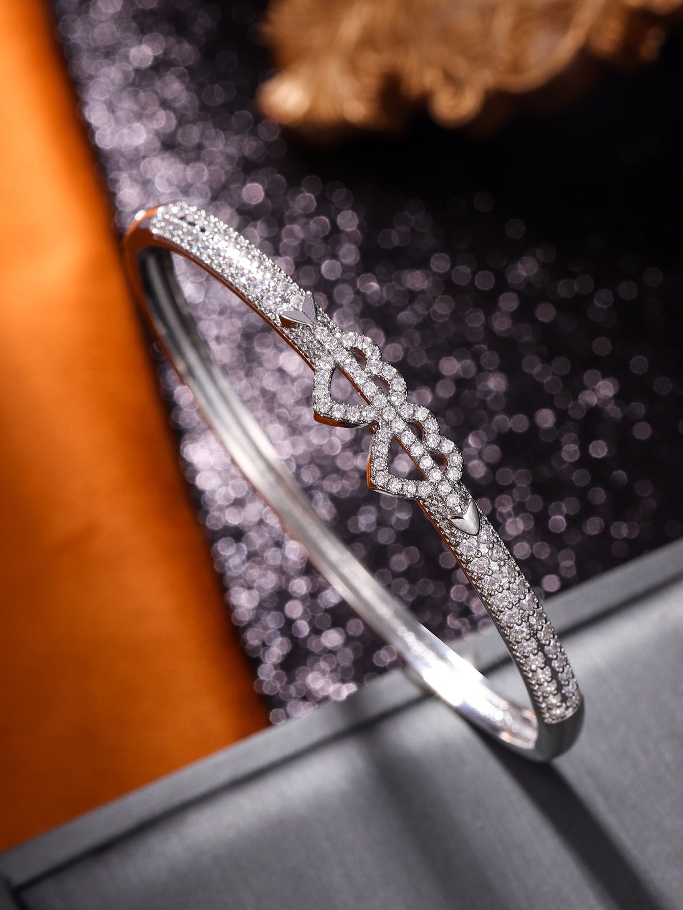 Micro-pave Full Of Zirconia Double Heart Bracelet For Women