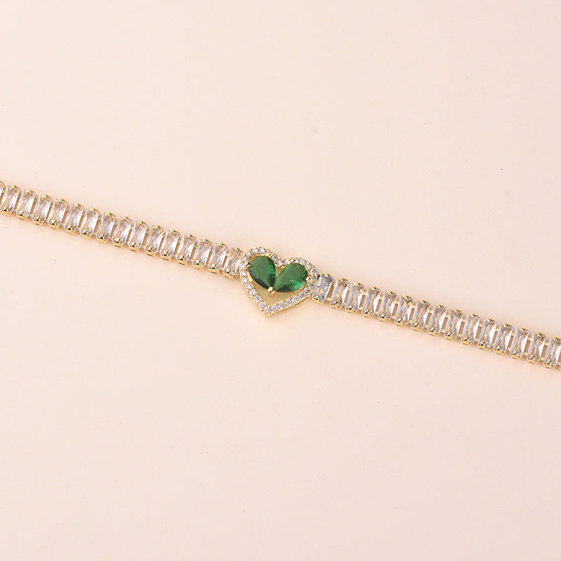 Golden Heart-Shaped Bracelet With Diamonds Light Luxury Handmade Love-Heart Design