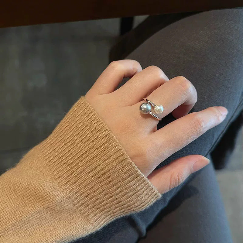 Adjustable Two-Tone Pearl Ring For Women
